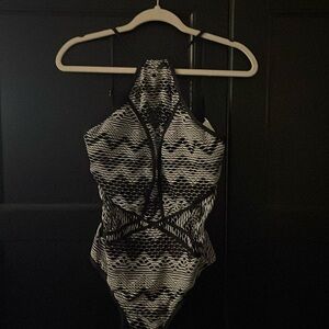 BECCA Black and White Patterned One-Piece Swimsuit